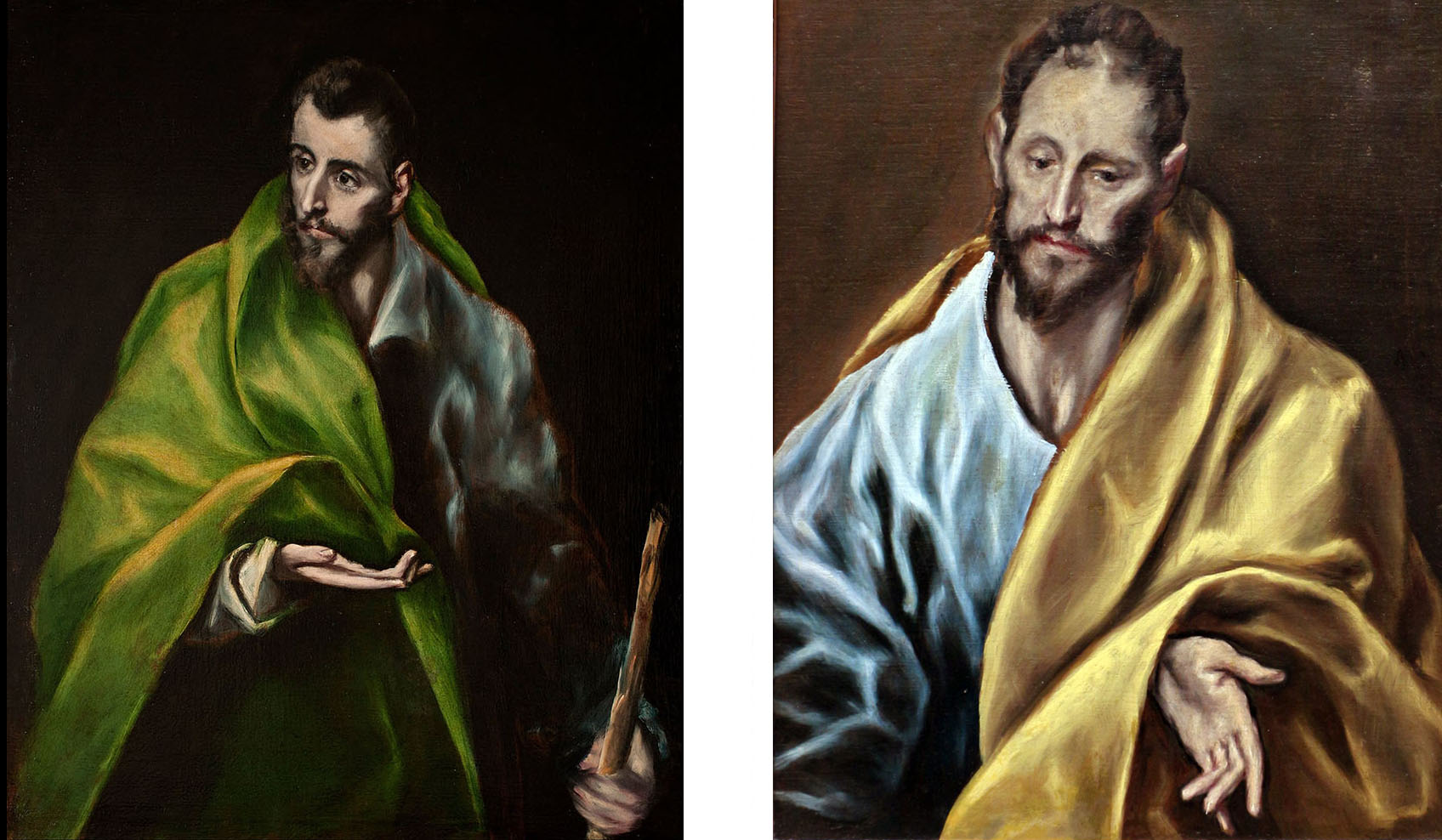 El Greco’s portrait of St. James the Greater, his hand sending pilgrims on the road to Santiago, and St. James the Less, his hand pointing down to rootedness and stability